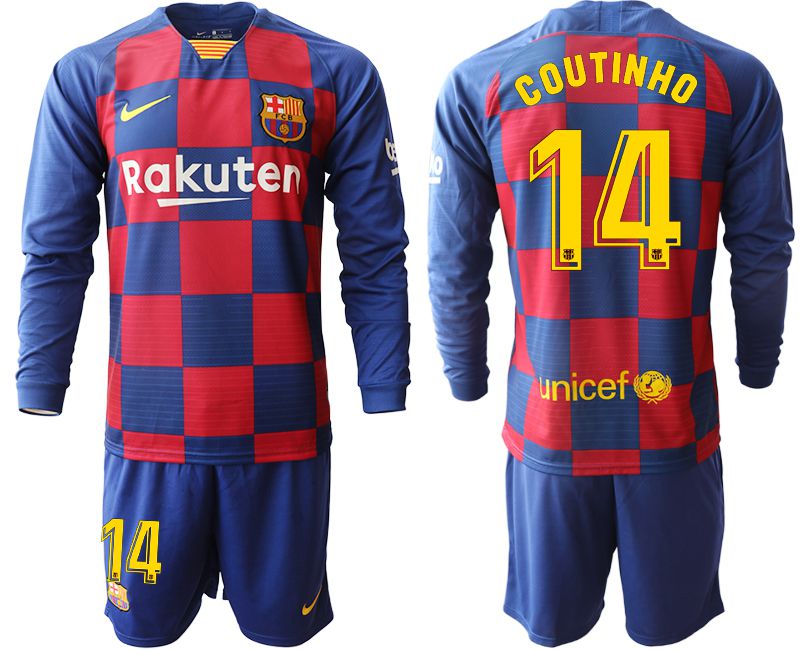 Men 2019-2020 club Barcelona home long sleeve #14 blue Soccer Jerseys